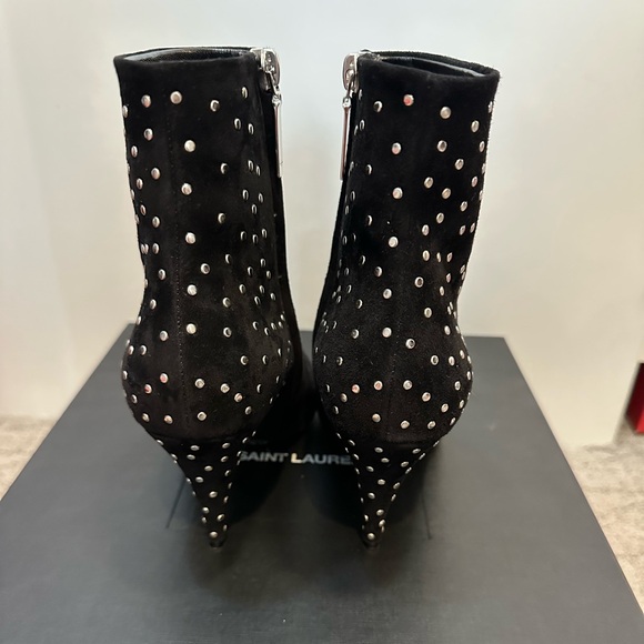 Saint Laurent Black Suede Ankle Boots with Silver Studs - Picture 2 of 5
